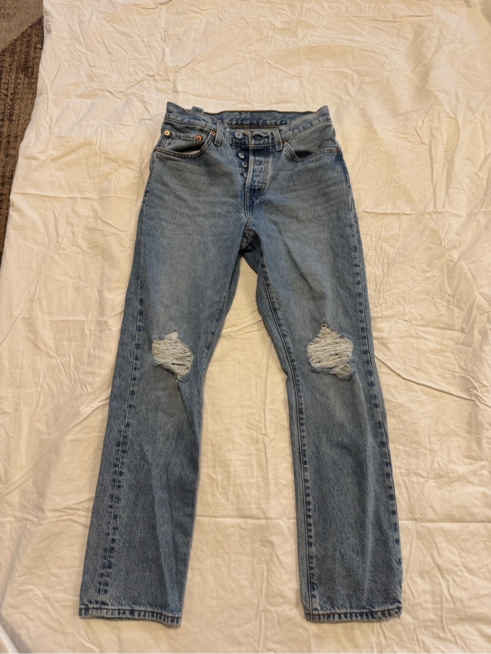 Women’s Levi’s Light Blue Distressed Straight-Leg Jeans